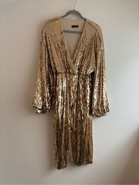 Gold Sequin Wrap Dress, sz L